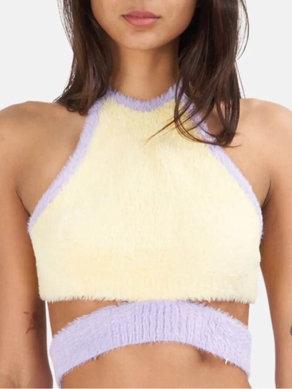 For Love & Lemons Fuzzy Soft Cut Out Crop Top